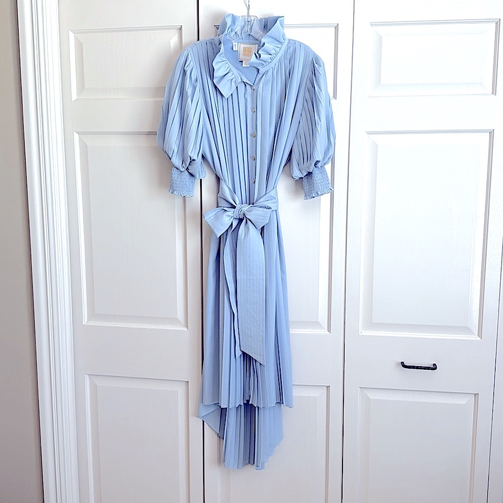 Emily McCarthy Dusty Blue Rowan Pleated Midi Dress